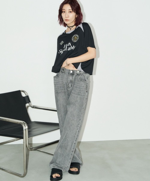 Auntie Rosa Holiday（アンティローザホリデー）の「メッシュ切替ルーズゲームシャツTEE（Tシャツ/カットソー・レディース・ホワイト/ブラック・FREE）」の5枚目の写真