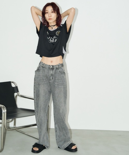 Auntie Rosa Holiday（アンティローザホリデー）の「メッシュ切替ルーズゲームシャツTEE（Tシャツ/カットソー・レディース・ホワイト/ブラック・FREE）」の4枚目の写真