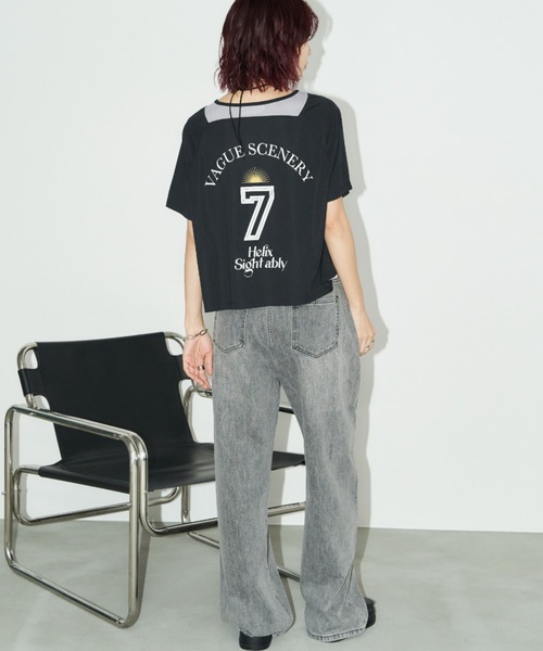 Auntie Rosa Holiday（アンティローザホリデー）の「メッシュ切替ルーズゲームシャツTEE（Tシャツ/カットソー・レディース・ホワイト/ブラック・FREE）」の3枚目の写真