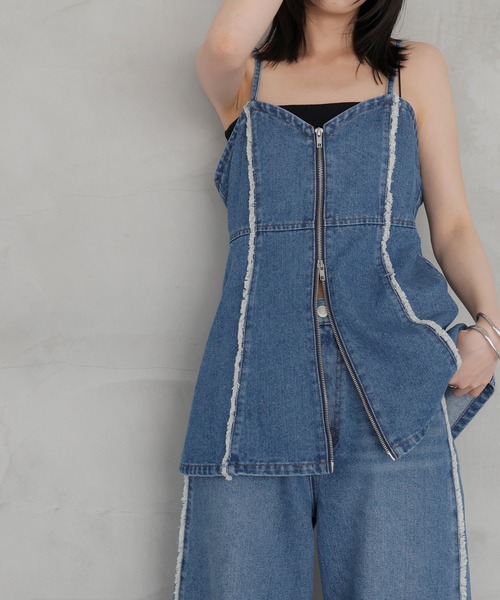 美品!夏にぴったり♡メゾンスペシャル・デニム ストラップレス ビスチェ セール】ダブルジップデニムビスチェ(キャミソール)|LIAN