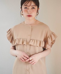 【150㎝前後の小柄さんサイズ】袖フリルフレンチスリーブブラウス【デイリーから通勤にも】