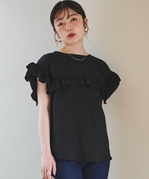【150㎝前後の小柄さんサイズ】袖フリルフレンチスリーブブラウス【デイリーから通勤にも】