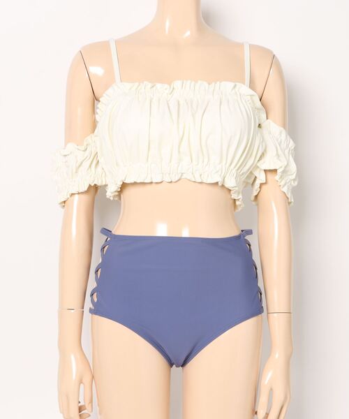 m♡＊ワンショルダー2wayトップス スイムウエア 水着 セール】オフショルダートップス＆サイドクロスハイウエスパンツ