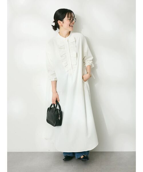 CRAFT STANDARD BOUTIQUE（クラフトスタンダードブティック）の「デシンフリルワンピース　◆（シャツワンピース・レディース・パープル/グリーン/オフホワイト/ブラック・FREE）」の6枚目の写真