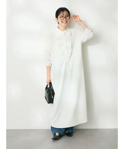 CRAFT STANDARD BOUTIQUE（クラフトスタンダードブティック）の「デシンフリルワンピース　◆（シャツワンピース・レディース・パープル/グリーン/オフホワイト/ブラック・FREE）」の7枚目の写真