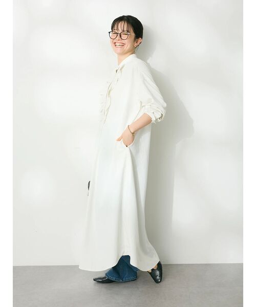 CRAFT STANDARD BOUTIQUE（クラフトスタンダードブティック）の「デシンフリルワンピース　◆（シャツワンピース・レディース・パープル/グリーン/オフホワイト/ブラック・FREE）」の8枚目の写真