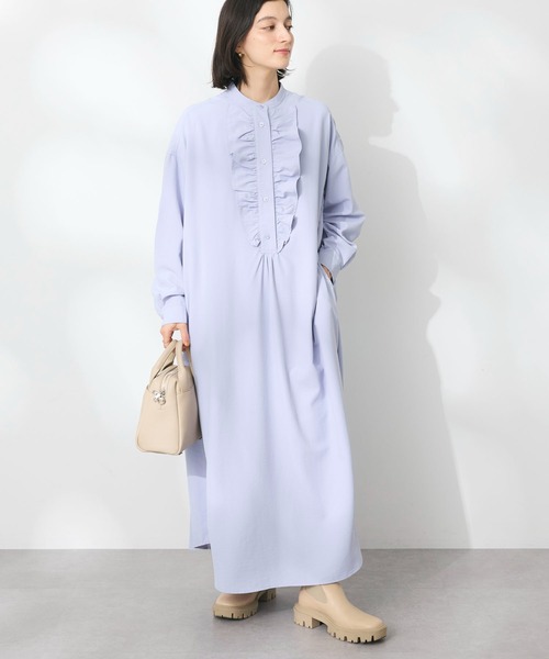 CRAFT STANDARD BOUTIQUE（クラフトスタンダードブティック）の「デシンフリルワンピース　◆（シャツワンピース・レディース・パープル/グリーン/オフホワイト/ブラック・FREE）」の4枚目の写真