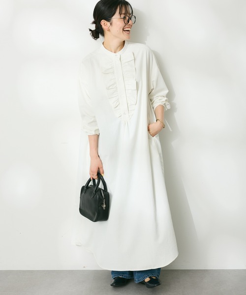 CRAFT STANDARD BOUTIQUE（クラフトスタンダードブティック）の「デシンフリルワンピース　◆（シャツワンピース・レディース・パープル/グリーン/オフホワイト/ブラック・FREE）」の2枚目の写真