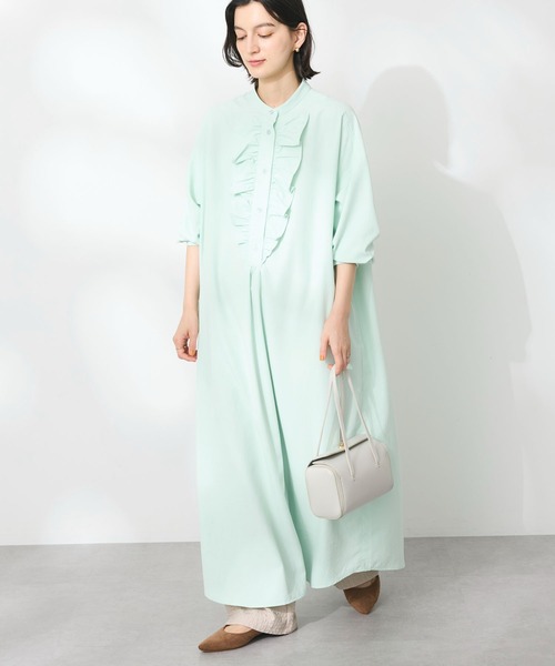 CRAFT STANDARD BOUTIQUE（クラフトスタンダードブティック）の「デシンフリルワンピース　◆（シャツワンピース・レディース・パープル/グリーン/オフホワイト/ブラック・FREE）」の3枚目の写真