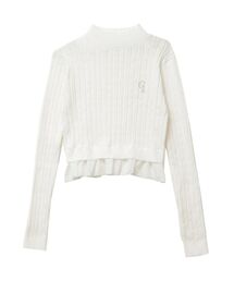 ミニケーブルフリルヘムニットトップ