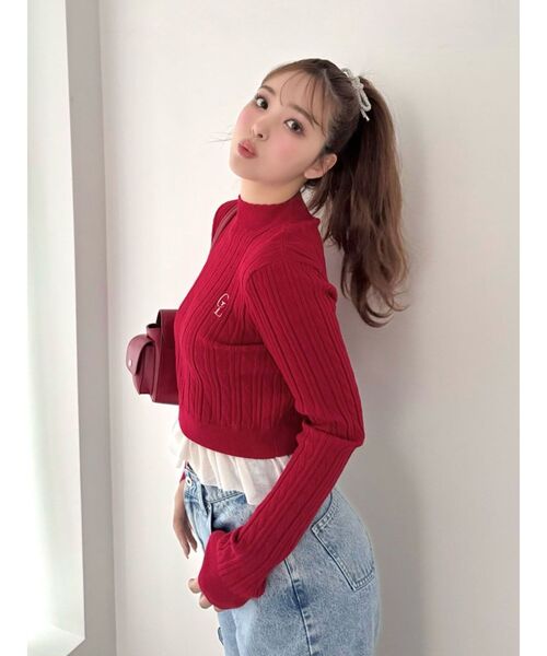 CALNAMUR（カルナムール）の「ミニケーブルフリルヘムニットトップ（ニット/セーター・レディース・ホワイト/レッド/ブラック・FREE）」の16枚目の写真