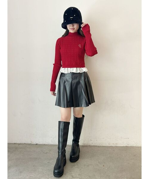 CALNAMUR（カルナムール）の「ミニケーブルフリルヘムニットトップ（ニット/セーター・レディース・ホワイト/レッド/ブラック・FREE）」の9枚目の写真