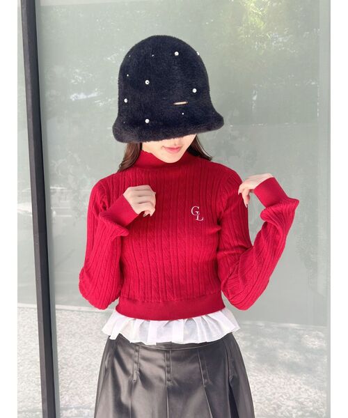 CALNAMUR（カルナムール）の「ミニケーブルフリルヘムニットトップ（ニット/セーター・レディース・ホワイト/レッド/ブラック・FREE）」の7枚目の写真