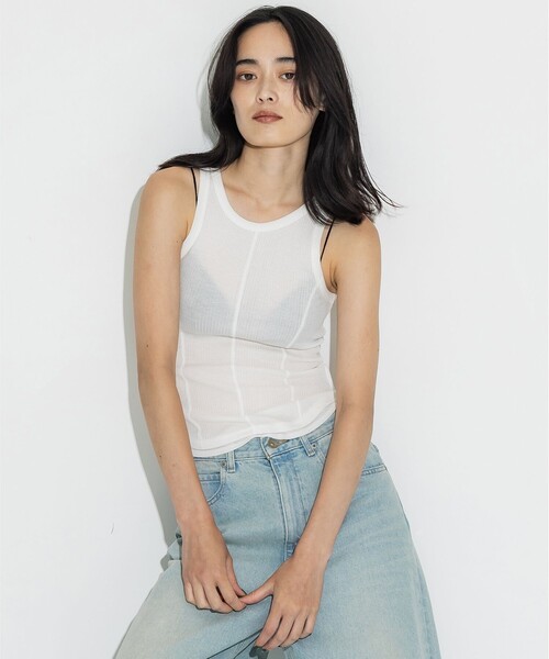 STUDIOUS（ステュディオス）の「【STUDIOUS/ステュディオス】カシミアシルクウールタンクトップ/エアリータッチ/なめらかな肌触り（タンクトップ・レディース・オフホワイト/ダークグレー/ラベンダー/グレー系その他・FREE）」の3枚目の写真