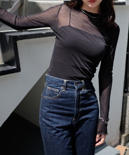 Rejoule（リジュール）の「長袖チュールシアートップス（Tシャツ/カットソー・レディース・チャコールグレー/ブラック/ホワイト/アイボリー/ライトブルー・FREE）」の17枚目の写真