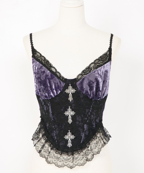 00s darkcore 希少 ozz croce 十字架クロスツギハギ風キャミ パンクファッション 十字架刺繍入りレースアップキャミソール