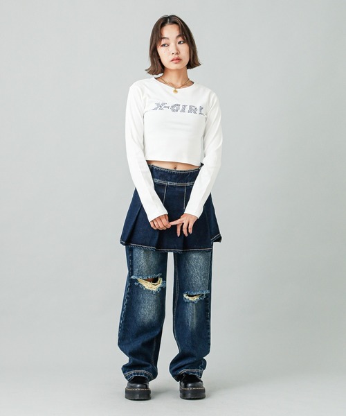 X-girl（エックスガール）の「STAR LOGO L/S BABY TEE（Tシャツ/カットソー・レディース・ホワイト/ピンク/ブラック・S/M）」の21枚目の写真