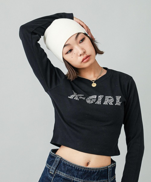 X-girl（エックスガール）の「STAR LOGO L/S BABY TEE（Tシャツ/カットソー・レディース・ホワイト/ピンク/ブラック・S/M）」の8枚目の写真