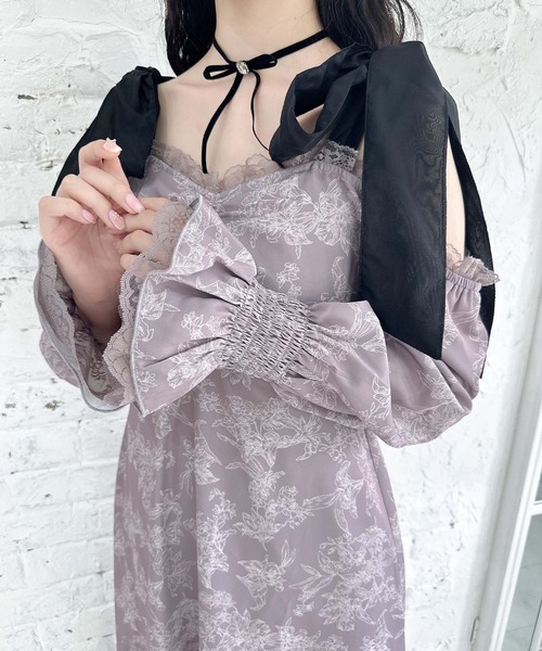 肩リボン花柄ロングワンピース 肩リボン花柄ロングワンピース | Rlab store
