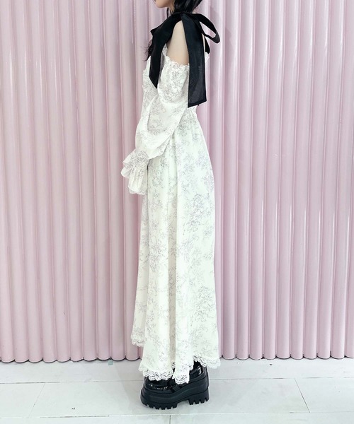 セール】肩リボン花柄ロングワンピース（ワンピース）｜ROJITA