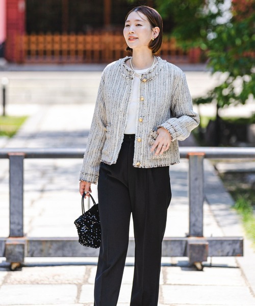 F by ROSSO(エフバイロッソ)の「F by ROSSO ミックスツイードノーカラージャケット(ノーカラージャケット・レディース・ブラック/オフホワイト・FREE)」の9枚目の写真