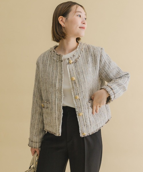 F by ROSSO(エフバイロッソ)の「F by ROSSO ミックスツイードノーカラージャケット(ノーカラージャケット・レディース・ブラック/オフホワイト・FREE)」の12枚目の写真