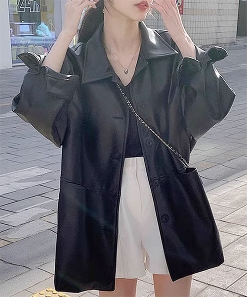 i-dare(アイディア)の「【i-dare】合成皮革 ジャケット(ブルゾン・レディース・ブラック・MEDIUM/LARGE/X-LARGE)」の7枚目の写真