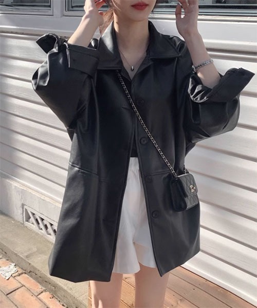 i-dare(アイディア)の「【i-dare】合成皮革 ジャケット(ブルゾン・レディース・ブラック・MEDIUM/LARGE/X-LARGE)」の6枚目の写真