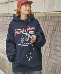 レトロキッズ グラフィック オーバーサイズ フード パーカーネイビー