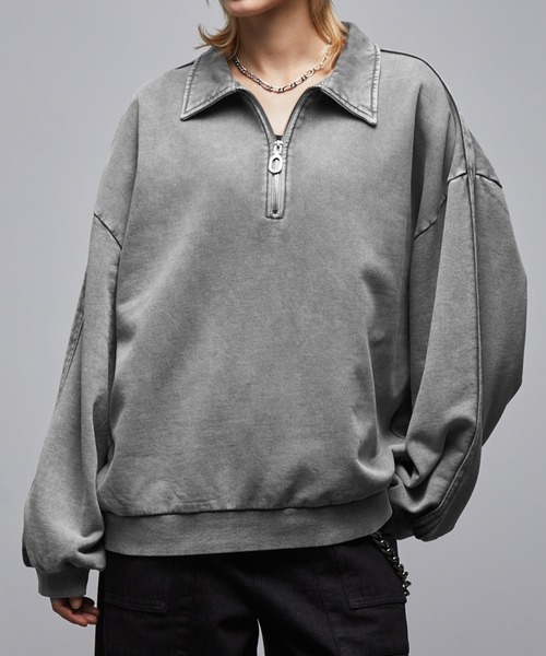 Loose/ルース（ルース）の「ヘビーウェイト ヴィンテージハーフジップルーズスウェット（スウェット・メンズ・ブラック/グレー・S/M/L/XS）」の2枚目の写真