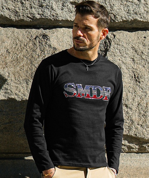 セール】【SOMEDIFF】フロントラインストーンロンT メンズ 長袖Tシャツ