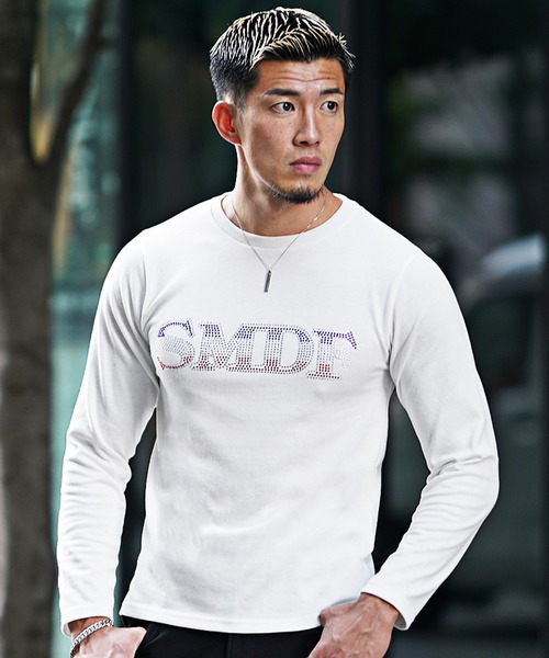 セール】【SOMEDIFF】フロントラインストーンロンT メンズ 長袖Tシャツ