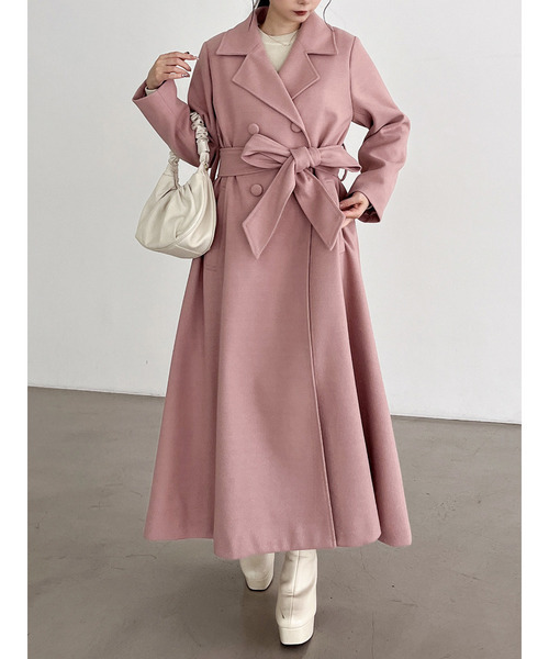 MIIA（ミーア）の「ダブルボタンウエストリボンコート（その他アウター・レディース・オフホワイト/ピンク/ブラック・FREE）」の3枚目の写真