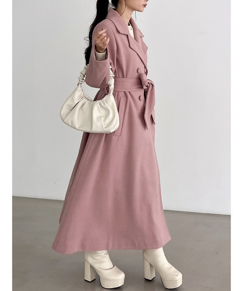 MIIA（ミーア）の「ダブルボタンウエストリボンコート（その他アウター・レディース・オフホワイト/ピンク/ブラック・FREE）」の6枚目の写真