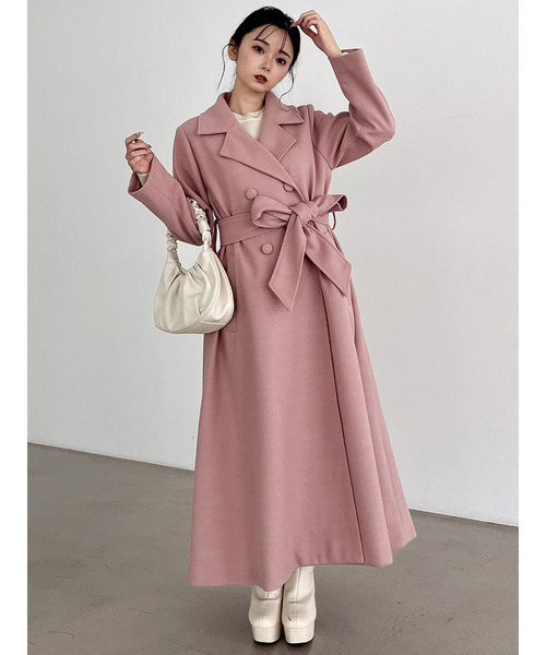 MIIA（ミーア）の「ダブルボタンウエストリボンコート（その他アウター・レディース・オフホワイト/ピンク/ブラック・FREE）」の8枚目の写真