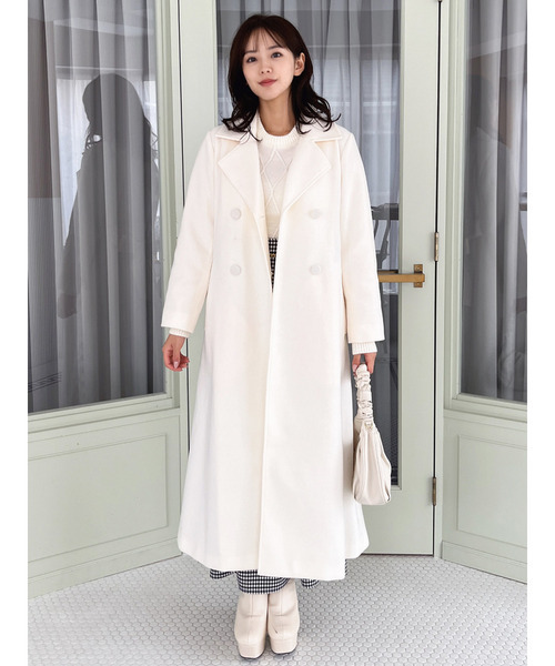 Vivienne tam アンゴラコート ホワイト コート ダブル MIIA（ミーア）の「ダブルボタンウエストリボンコート（その他アウター