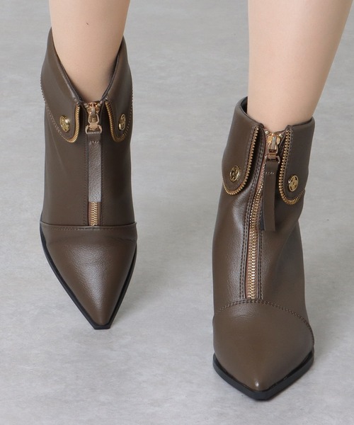 セール】フロント ファスナー ハイヒール ショート ブーツ（ブーツ