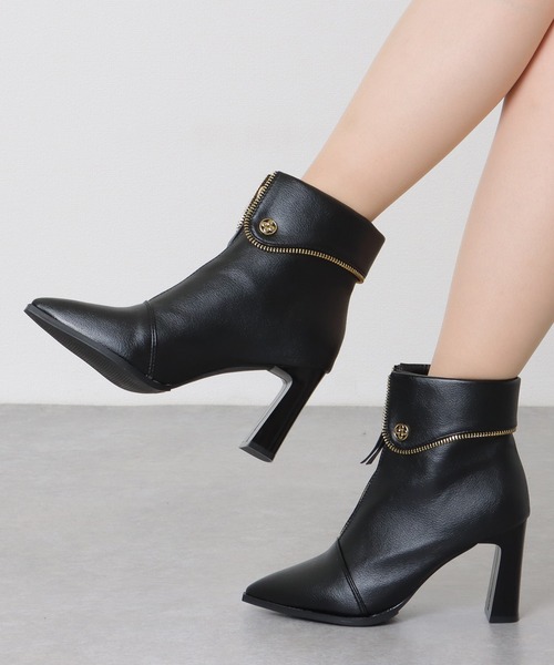 セール】フロント ファスナー ハイヒール ショート ブーツ（ブーツ