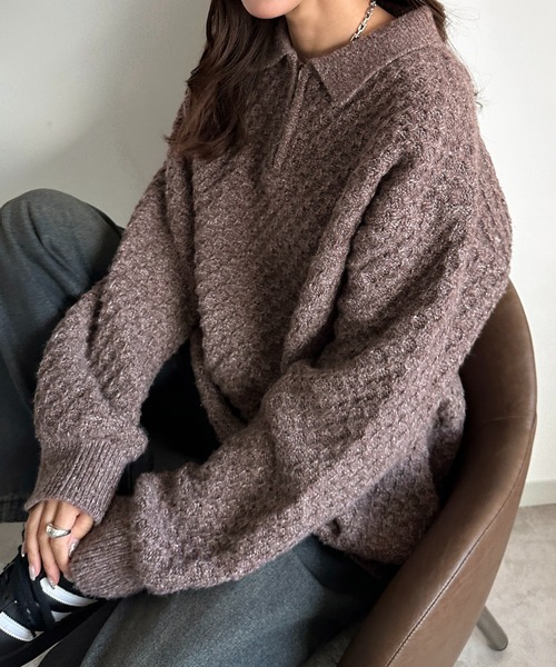 apres jour mignon（アプレジュールミニョン）の「【apresjour mignon SOIE】ユニセックスジップポロニット【ZOZOTOWN限定アイテム】（ニット/セーター・レディース・ブラウン系その他/ボルドー/グリーン系その他・X-LARGE/フリー）」の2枚目の写真