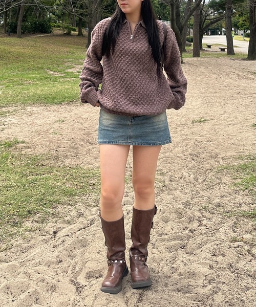 apres jour mignon（アプレジュールミニョン）の「【apresjour mignon SOIE】ユニセックスジップポロニット【ZOZOTOWN限定アイテム】（ニット/セーター・レディース・ブラウン系その他/ボルドー/グリーン系その他・X-LARGE/フリー）」の13枚目の写真