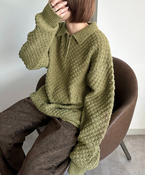 apres jour mignon（アプレジュールミニョン）の「【apresjour mignon SOIE】ユニセックスジップポロニット【ZOZOTOWN限定アイテム】（ニット/セーター・レディース・ブラウン系その他/ボルドー/グリーン系その他・X-LARGE/フリー）」の16枚目の写真