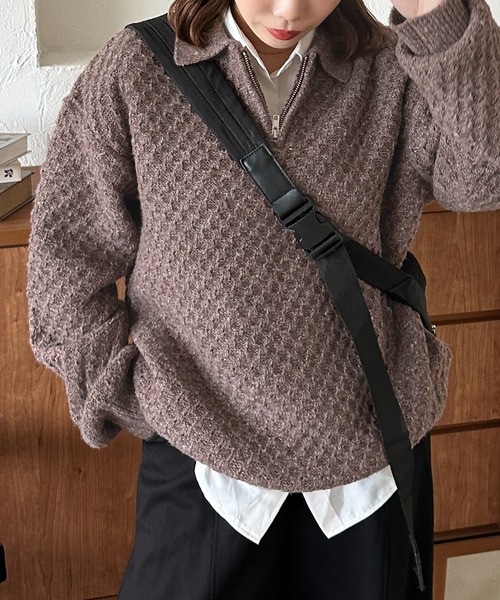 apres jour mignon（アプレジュールミニョン）の「【apresjour mignon SOIE】ユニセックスジップポロニット【ZOZOTOWN限定アイテム】（ニット/セーター・レディース・ブラウン系その他/ボルドー/グリーン系その他・X-LARGE/フリー）」の11枚目の写真