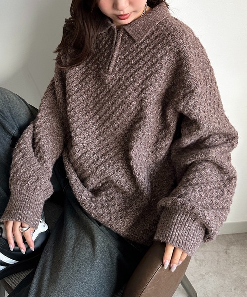 apres jour mignon（アプレジュールミニョン）の「【apresjour mignon SOIE】ユニセックスジップポロニット【ZOZOTOWN限定アイテム】（ニット/セーター・レディース・ブラウン系その他/ボルドー/グリーン系その他・X-LARGE/フリー）」の5枚目の写真