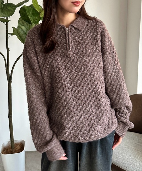 apres jour mignon（アプレジュールミニョン）の「【apresjour mignon SOIE】ユニセックスジップポロニット【ZOZOTOWN限定アイテム】（ニット/セーター・レディース・ブラウン系その他/ボルドー/グリーン系その他・X-LARGE/フリー）」の7枚目の写真