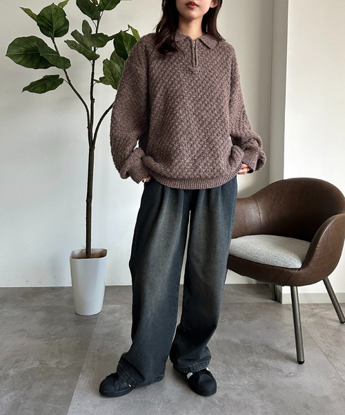 apres jour mignon（アプレジュールミニョン）の「【apresjour mignon SOIE】ユニセックスジップポロニット【ZOZOTOWN限定アイテム】（ニット/セーター・レディース・ブラウン系その他/ボルドー/グリーン系その他・X-LARGE/フリー）」の9枚目の写真