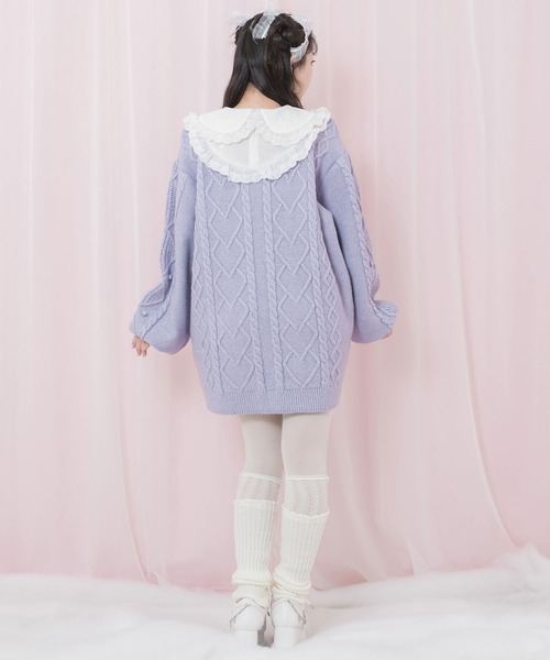 Honey Cinnamon（ハニーシナモン）の「コットンレース配色ニットワンピース（ワンピース・レディース・ピンク/ラベンダー/ブラック・FREE）」の15枚目の写真