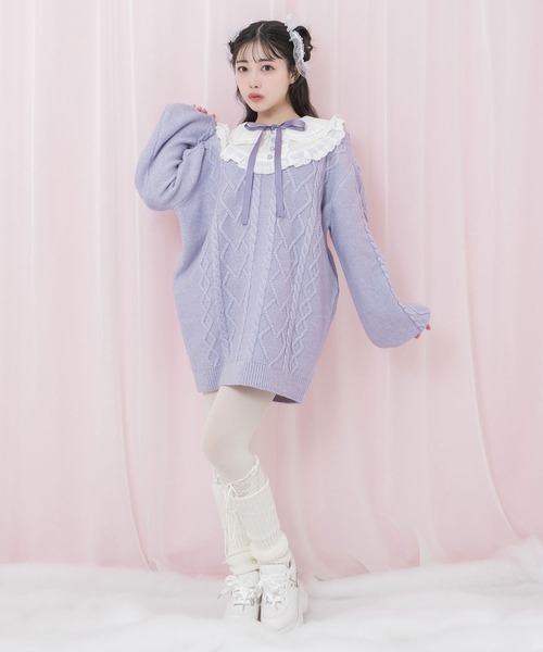 Honey Cinnamon（ハニーシナモン）の「コットンレース配色ニット