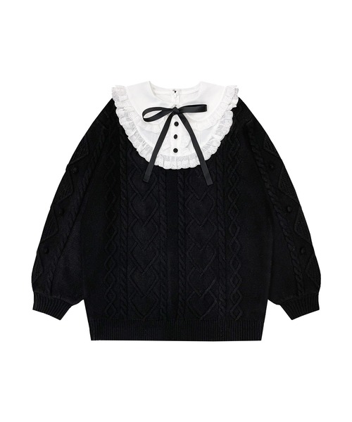 Honey Cinnamon（ハニーシナモン）の「コットンレース配色ニットワンピース（ワンピース・レディース・ピンク/ラベンダー/ブラック・FREE）」の6枚目の写真