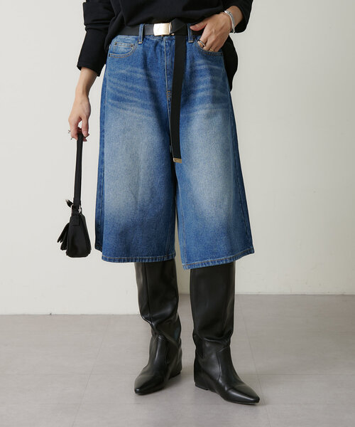 Omekashi(オメカシ)の「デニムハーフパンツ(デニムパンツ・レディース・インディゴブルー・36/38)」の3枚目の写真