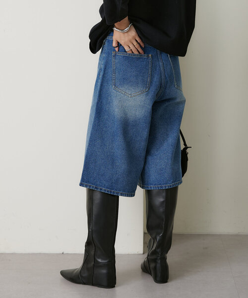 Omekashi(オメカシ)の「デニムハーフパンツ(デニムパンツ・レディース・インディゴブルー・36/38)」の5枚目の写真
